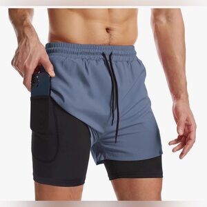 Surenow Mens 2 in 1 Running Shorts with Liner, Cobalt Blue, Size Medium
